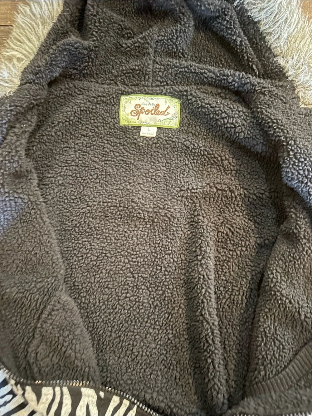 Spotted Zebra-Print Fur Trim Zip Jacket - Unbranded - Picture 5 of 5